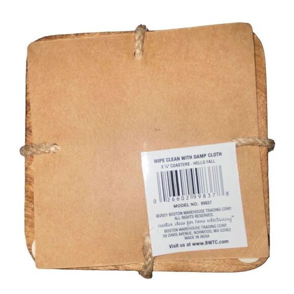 Bushel & Basket Hello Fall Mango Wood Set of 4‎ Coaster NWT - Picture 5 of 7